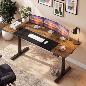 63 x 24 Inch Height Adjustable Sit Stand Computer Desk with 3 Memory Presets-Rustic Brown
