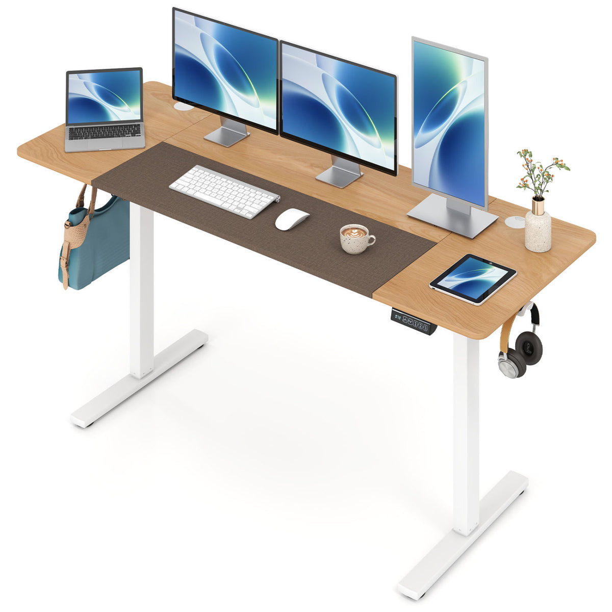 63 x 24 Inch Height Adjustable Sit Stand Computer Desk with 3 Memory Presets-Natural