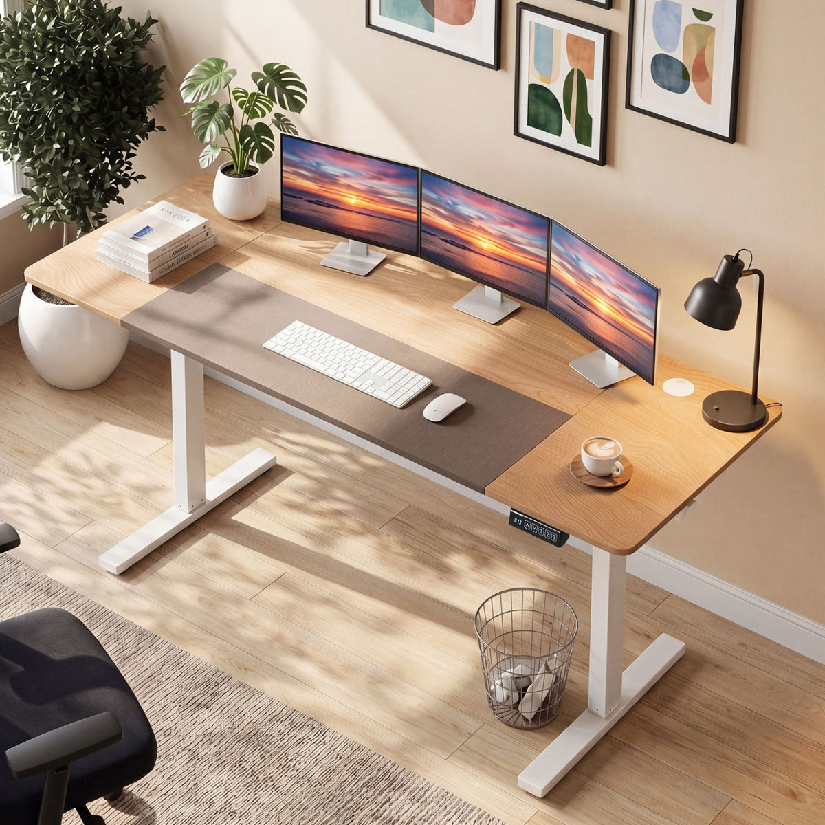 63 x 24 Inch Height Adjustable Sit Stand Computer Desk with 3 Memory Presets-Natural