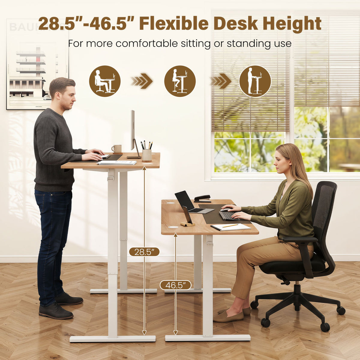 63 x 24 Inch Height Adjustable Sit Stand Computer Desk with 3 Memory Presets-Natural