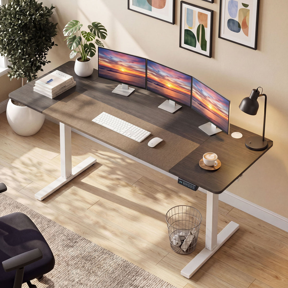 63 x 24 Inch Height Adjustable Sit Stand Computer Desk with 3 Memory Presets-Grey