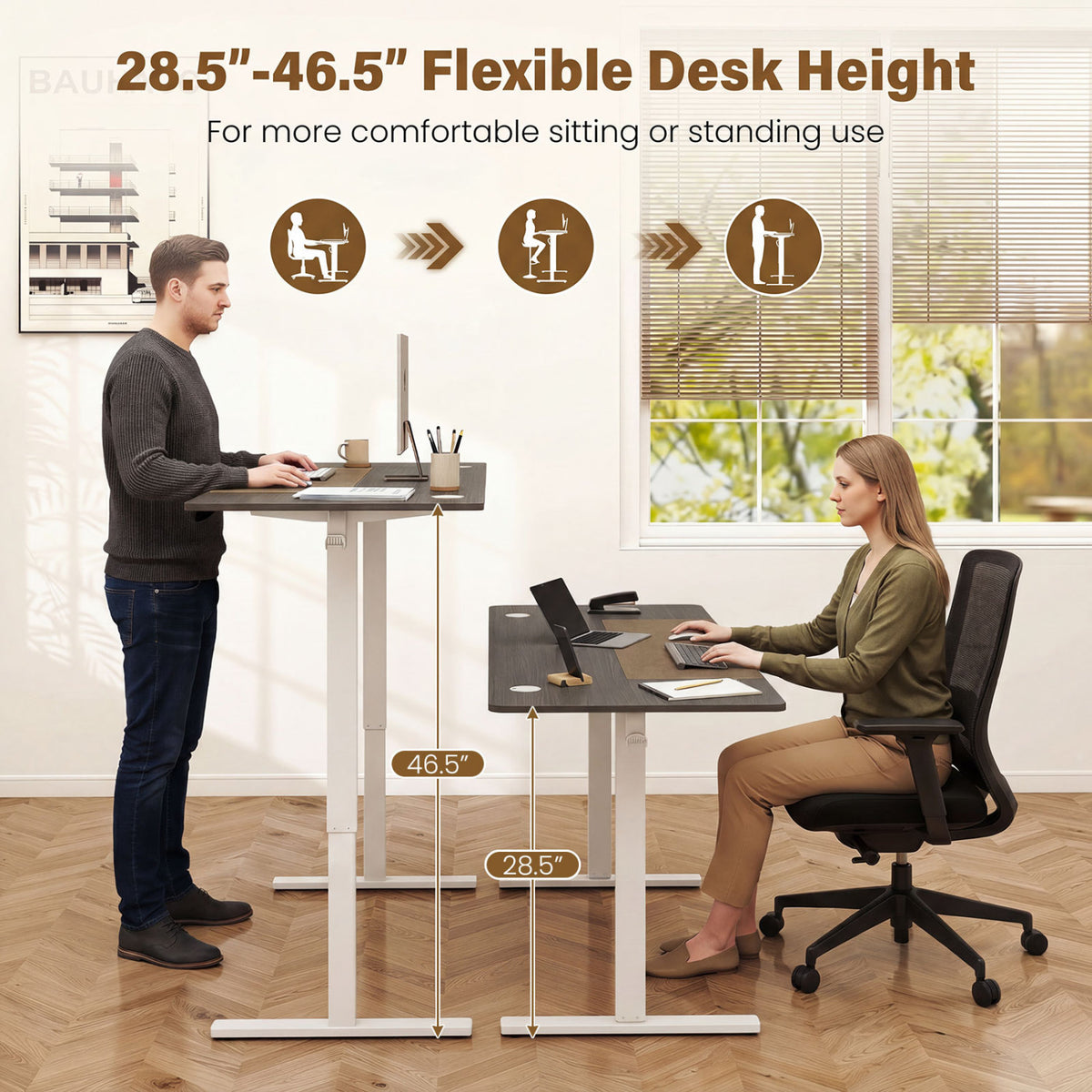 63 x 24 Inch Height Adjustable Sit Stand Computer Desk with 3 Memory Presets-Grey