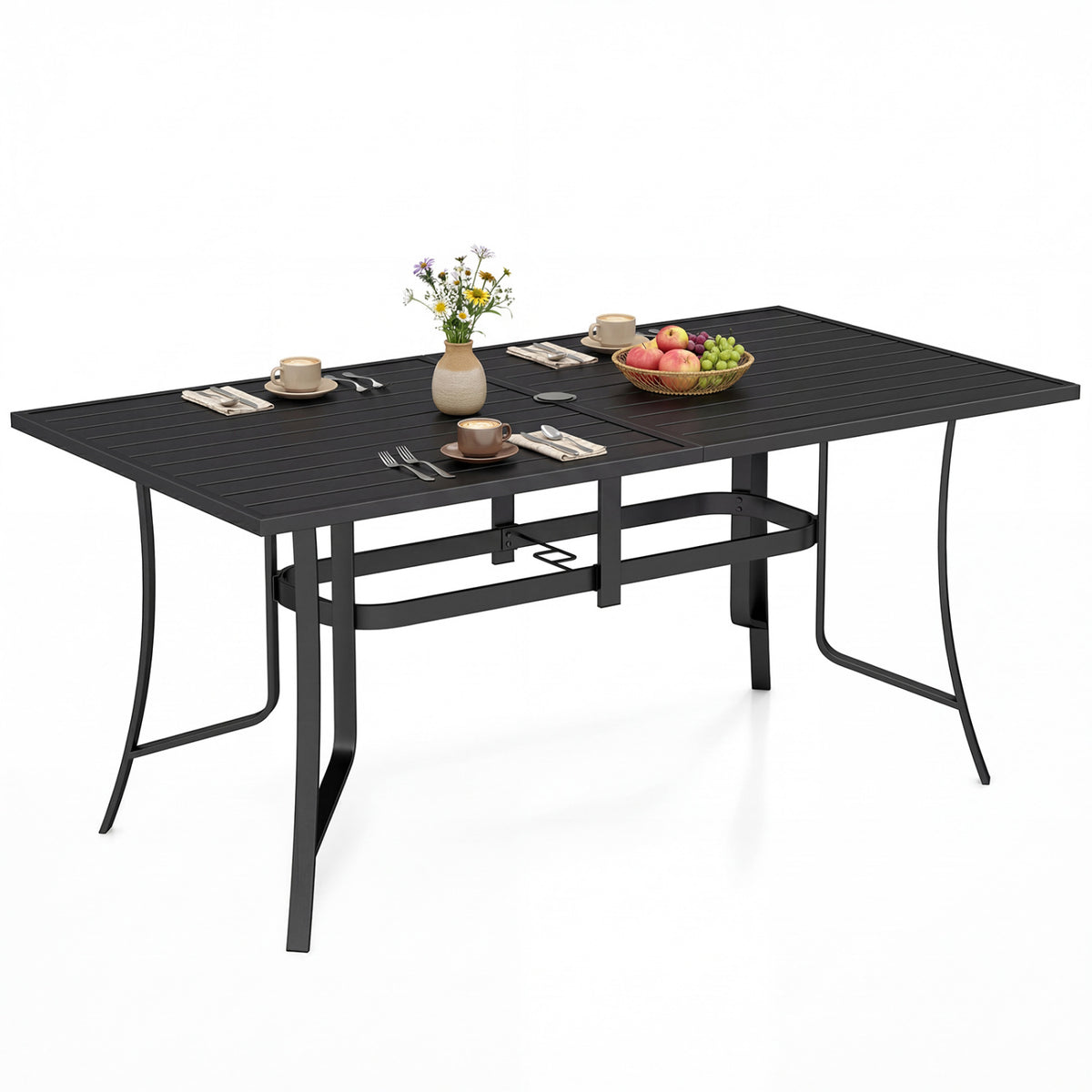 63" x 33" Rectangle Metal Patio Dining Table for 6-Black
