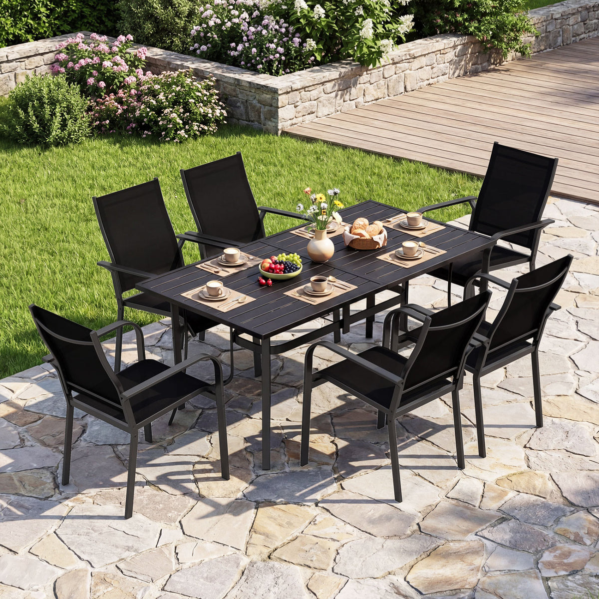 63" x 33" Rectangle Metal Patio Dining Table for 6-Black