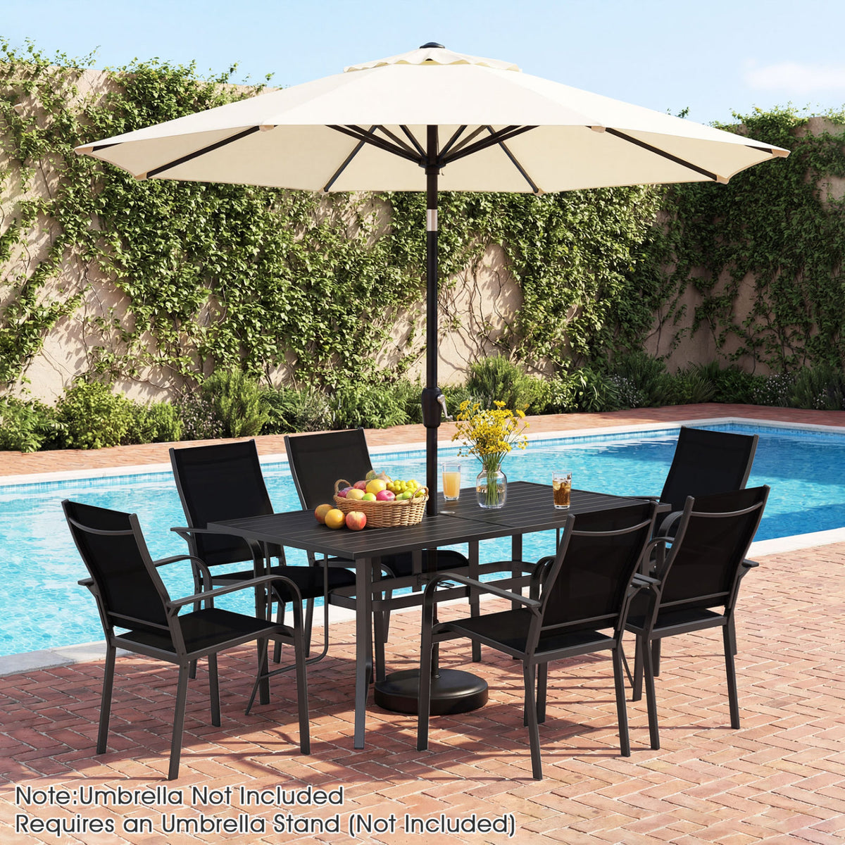 63" x 33" Rectangle Metal Patio Dining Table for 6-Black