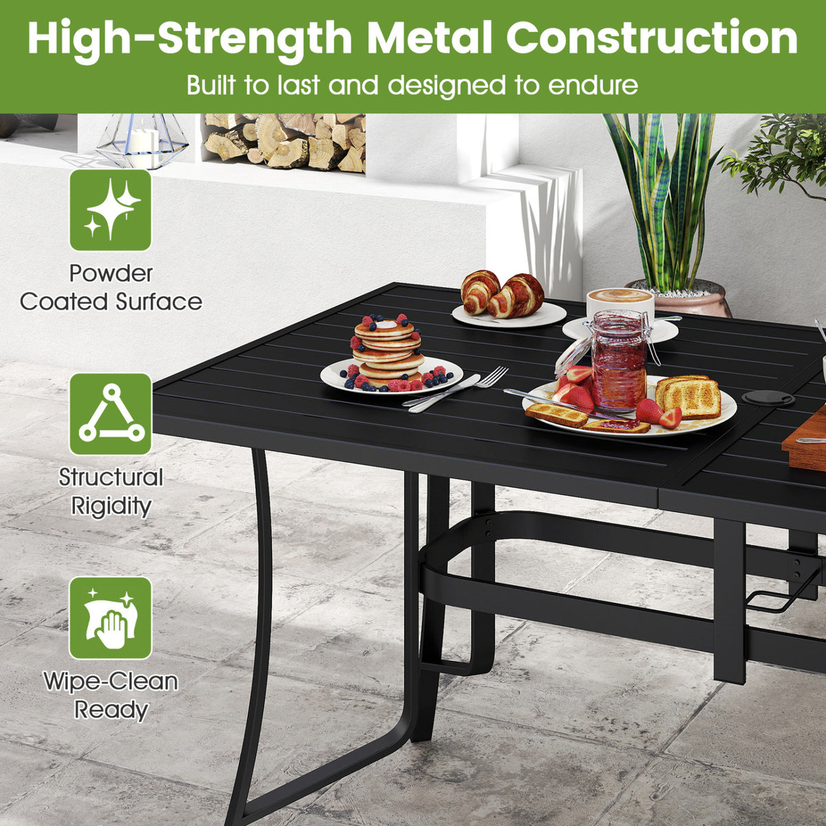 63" x 33" Rectangle Metal Patio Dining Table for 6-Black