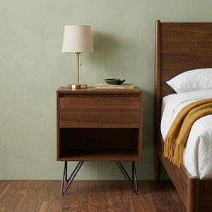 24" Walnut Solid Wood Two Drawer Nightstand