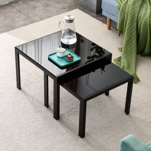 Nesting Coffee Table (Set of 2), Square Modern Stacking Table With Tempered Glass Finish For Living Room by Couch.com