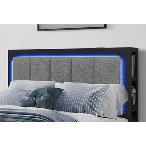 Black and Gray Wood And Upholstery Lighted Upholstered Full Bed Frame With USB And Drawers