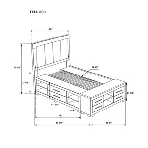 Natural White and Beige Wood And Upholstery Lighted Upholstered Full Bed Frame With USB And Drawers