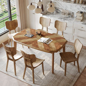 Topmax - 7 Piece Vintage Dining Table Set With 6 Dining Chairs, Kitchen Table Set For 6 With Curved Back And Seat by Couch.com