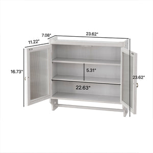 Vintage Double Door Wall Cabinet With Three Tiers Storage And Towel Rack - White Washed