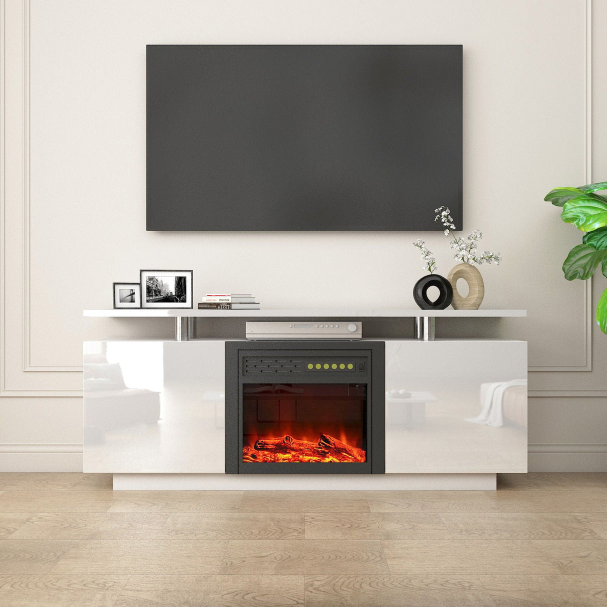 TV Cabinet, TV Unit With Fireplace, Have Heat And Flame Color Changes - White by Couch.com