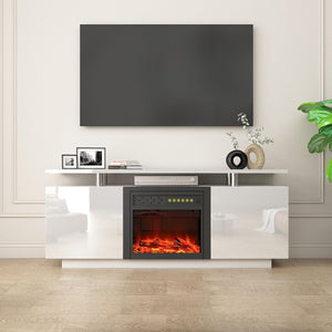 TV Cabinet, TV Unit With Fireplace, Have Heat And Flame Color Changes - White by Couch.com