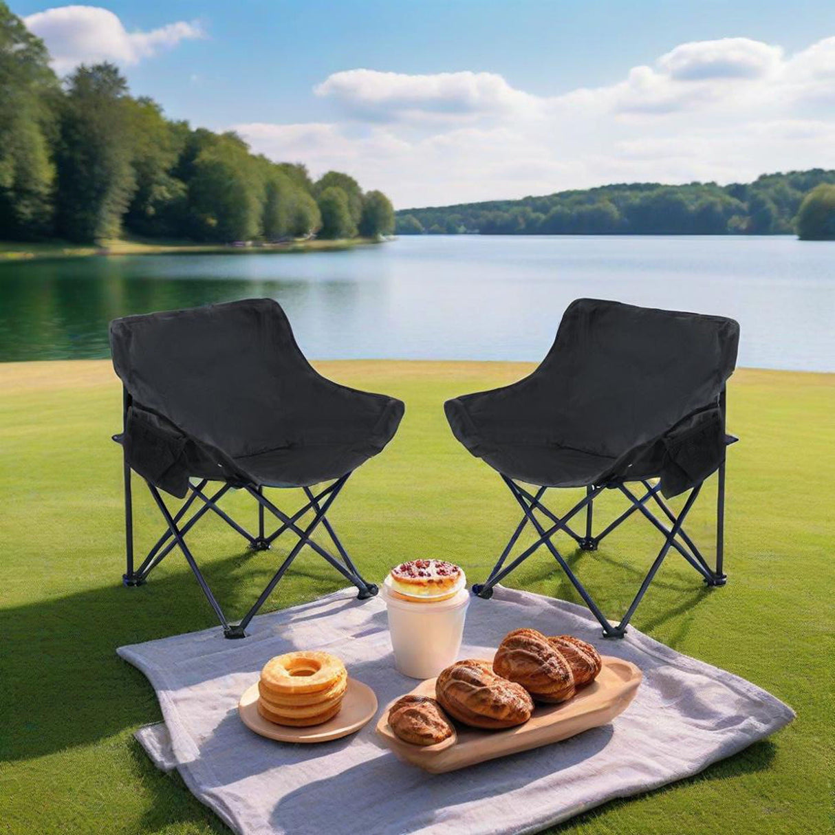 2 Pieces Outdoor Camping Chairs Folding / Portable, Comfortable Seating, Durable Steel Fram by Couch.com