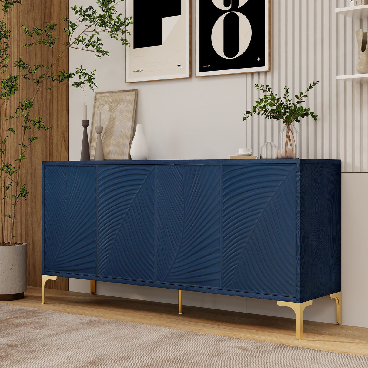 Modern 4 Door Sideboard With Creative Carved Surface And Adjustable Shelves by Couch.com