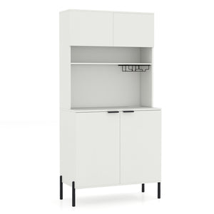 64.5 Inches Tall Kitchen Pantry Cabinet with Charging Station and Wine Glass Rack-White