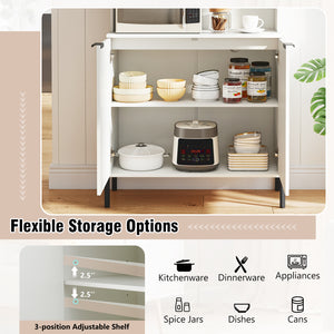 64.5 Inches Tall Kitchen Pantry Cabinet with Charging Station and Wine Glass Rack-White