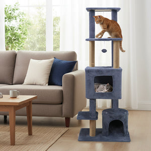 64 Inch Tall Cat Tree with 2 Large Condos and Jute Scratching Posts for Indoor Adult Cats-Dark Grey