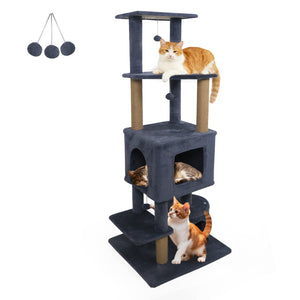 64 Inch Tall Cat Tree with 2 Large Condos and Jute Scratching Posts for Indoor Adult Cats-Dark Grey