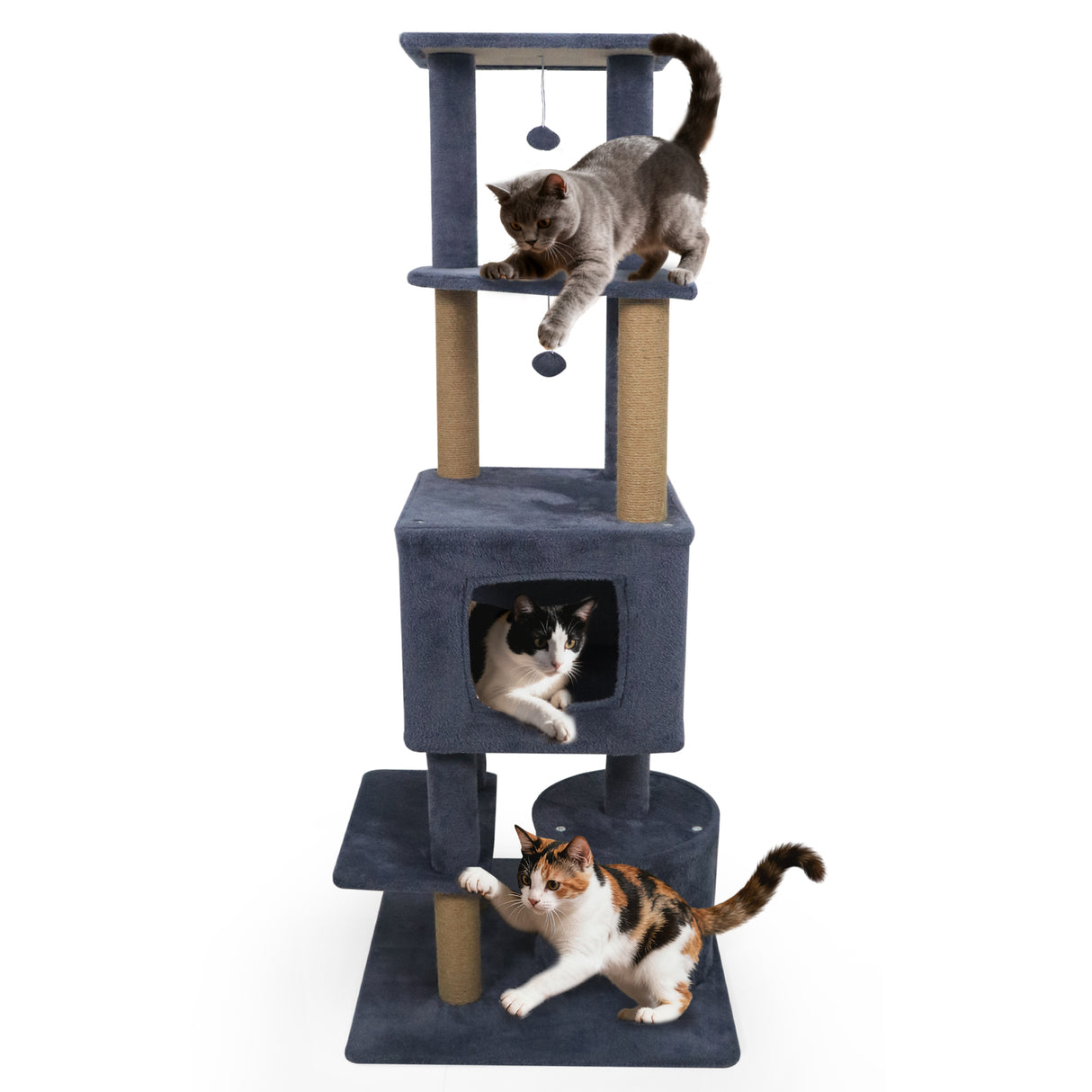 64 Inch Tall Cat Tree with 2 Large Condos and Jute Scratching Posts for Indoor Adult Cats-Dark Grey