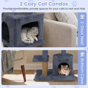 64 Inch Tall Cat Tree with 2 Large Condos and Jute Scratching Posts for Indoor Adult Cats-Dark Grey