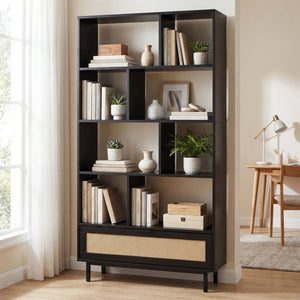 64 inch 6-Tier Tall Wooden Bookcase with 8 Open Cubes-Black