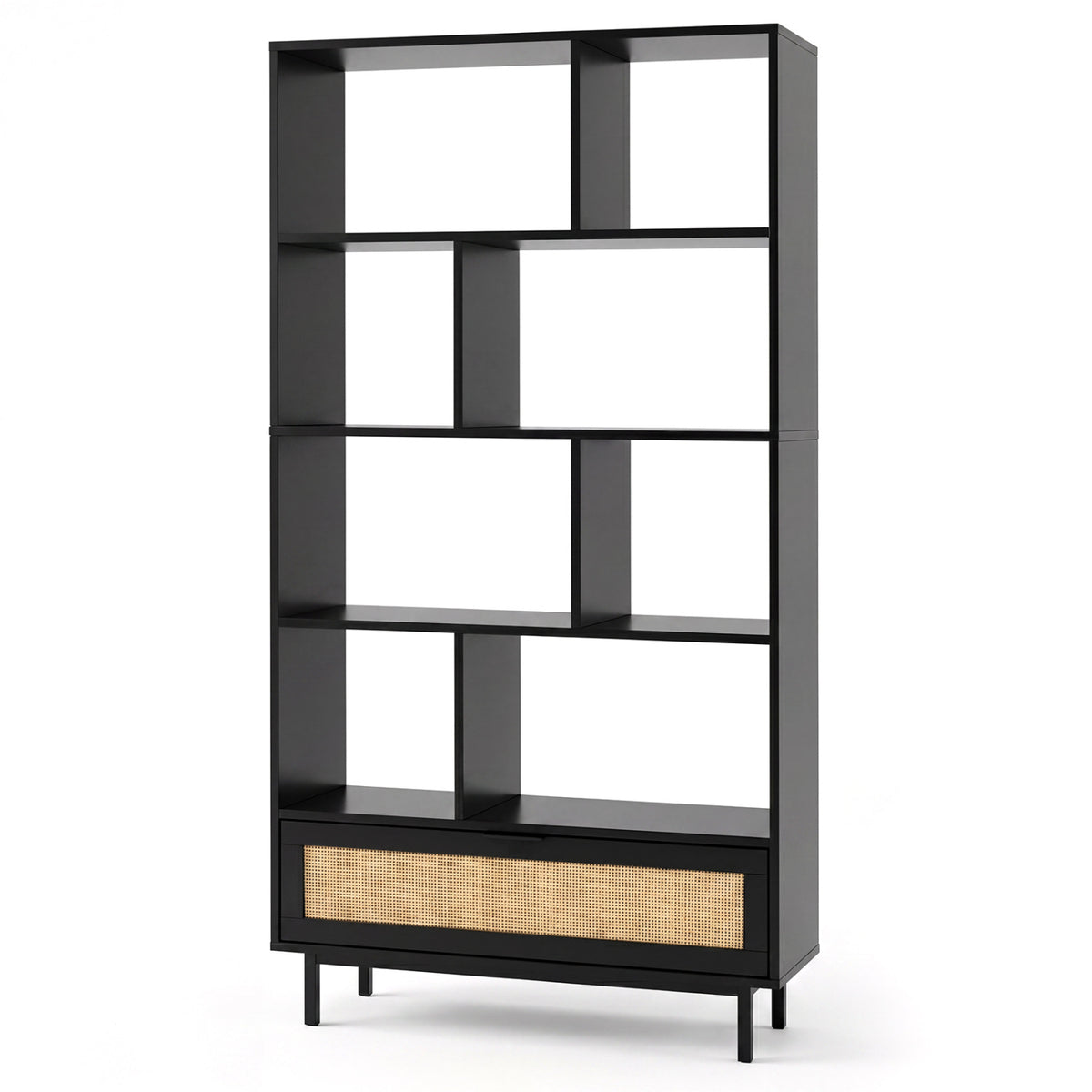 64 inch 6-Tier Tall Wooden Bookcase with 8 Open Cubes-Black