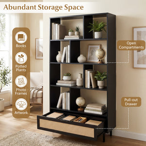 64 inch 6-Tier Tall Wooden Bookcase with 8 Open Cubes-Black