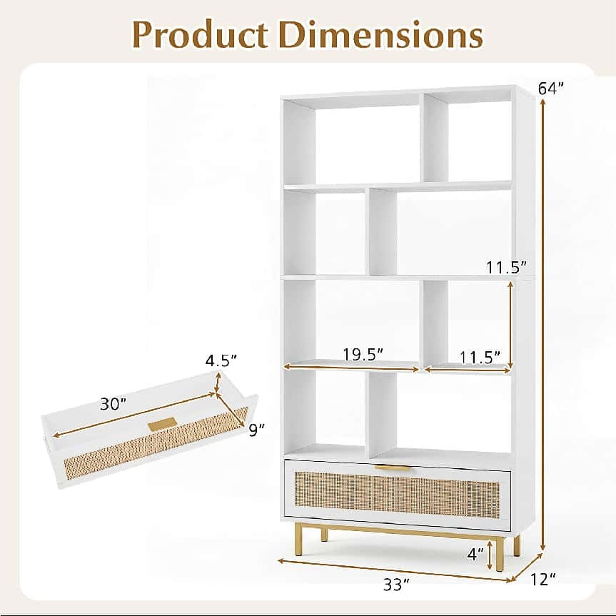 64 inch 6-Tier Tall Wooden Bookcase with 8 Open Cubes-White