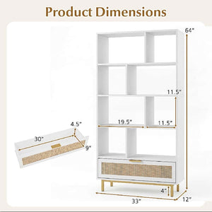 64 inch 6-Tier Tall Wooden Bookcase with 8 Open Cubes-White