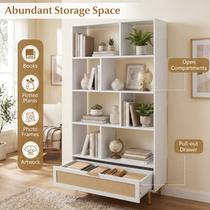 64 inch 6-Tier Tall Wooden Bookcase with 8 Open Cubes-White