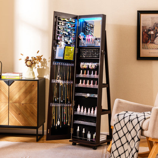 64 Inches Lockable Jewelry Cabinet Armoire with Built-in Makeup Mirror-Purple