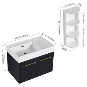 Modern Wall Mounted Bathroom Vanity With Resin Sink and Storage Rack