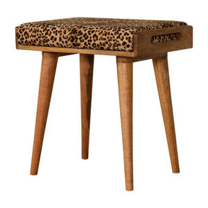 Couch.com Leopard Velvet Tray Style Footstool Brown Oak, Modern Style, Wood Construction, Light Brown Finish by Couch.com