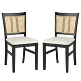 Farmhouse Rattan Dining Chair Set of 2 with Rubber Wood Legs and Cane Back-Beige