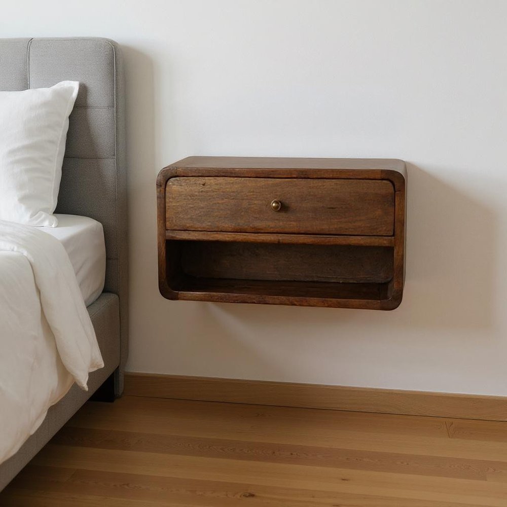 18" Chestnut Solid Wood One Drawer Floating Nightstand