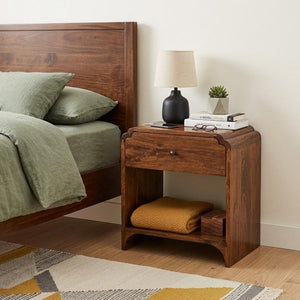20" Brown Solid Wood Scalloped Edge One Drawer Nightstand