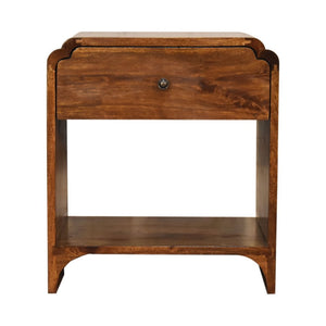 20" Brown Solid Wood Scalloped Edge One Drawer Nightstand