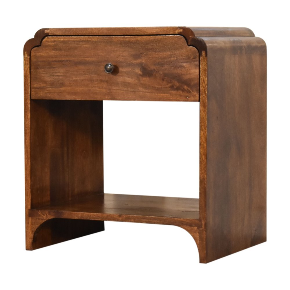 20" Brown Solid Wood Scalloped Edge One Drawer Nightstand