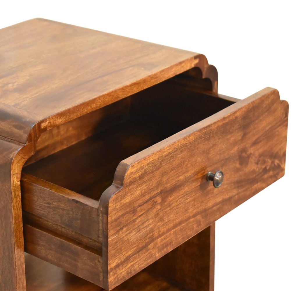 20" Brown Solid Wood Scalloped Edge One Drawer Nightstand