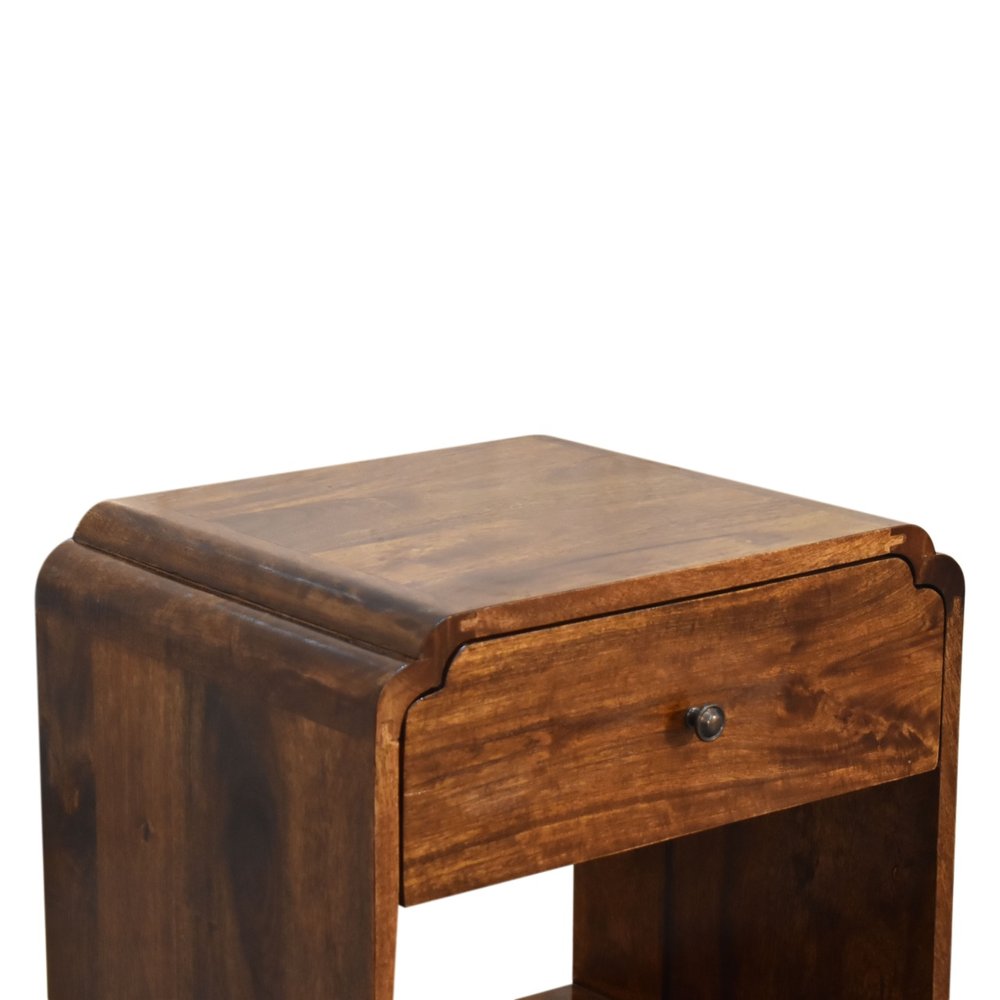 20" Brown Solid Wood Scalloped Edge One Drawer Nightstand