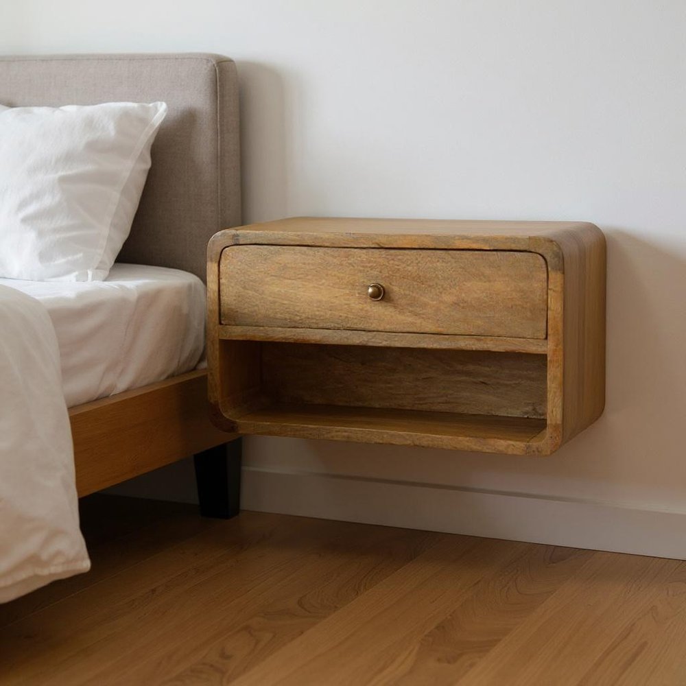 18" Natural Solid Wood One Drawer Floating Nightstand