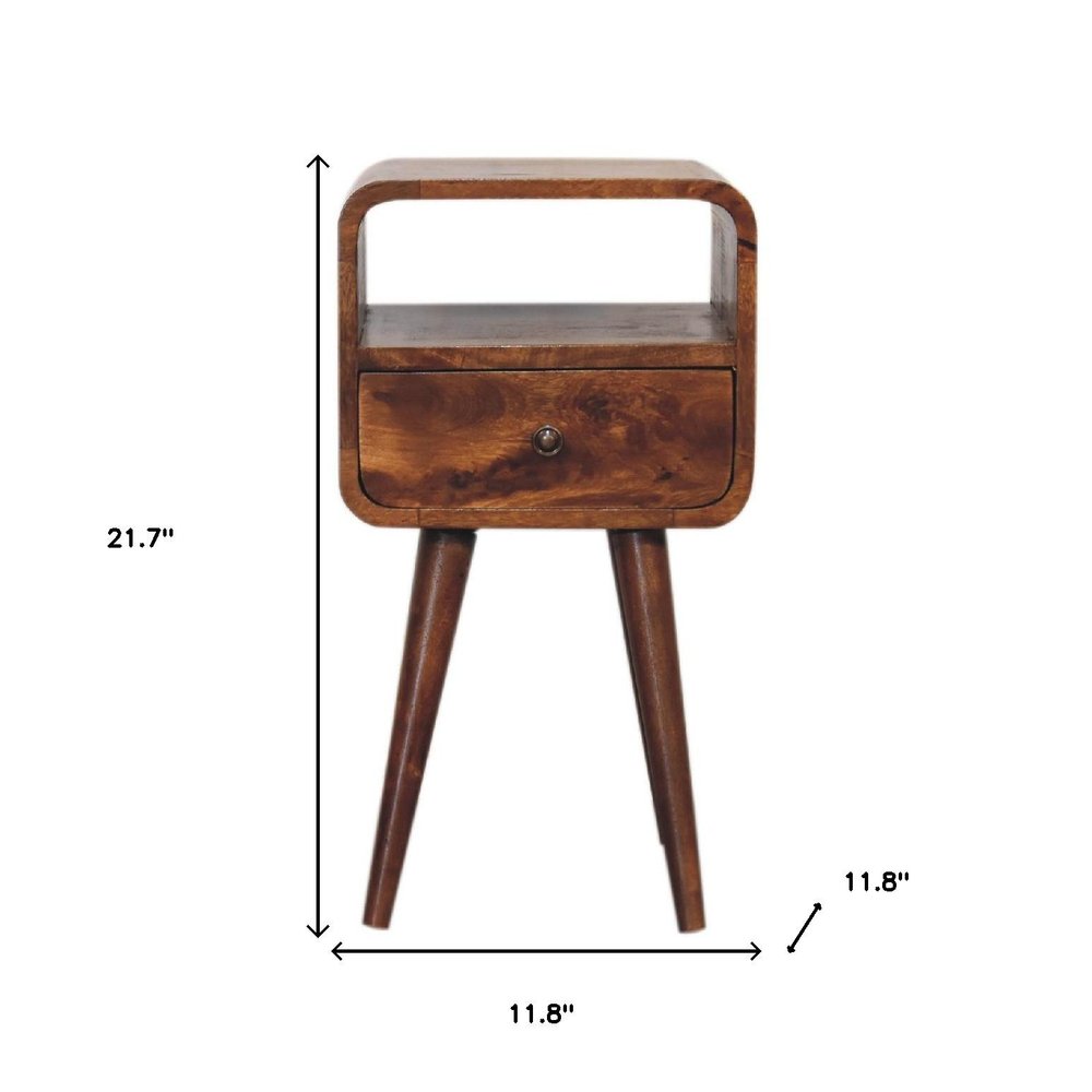 22" Chestnut Solid Wood Square One Drawer Nightstand