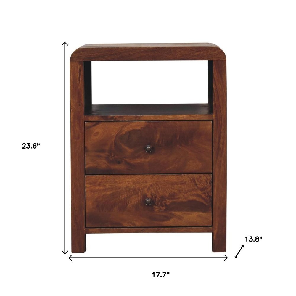 24" Chestnut Solid Wood Two Drawer Nightstand