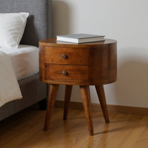 21" Chestnut Solid Wood Oval Two Drawer Nightstand