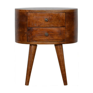 21" Chestnut Solid Wood Oval Two Drawer Nightstand