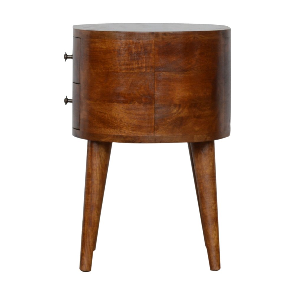 21" Chestnut Solid Wood Oval Two Drawer Nightstand