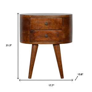 21" Chestnut Solid Wood Oval Two Drawer Nightstand