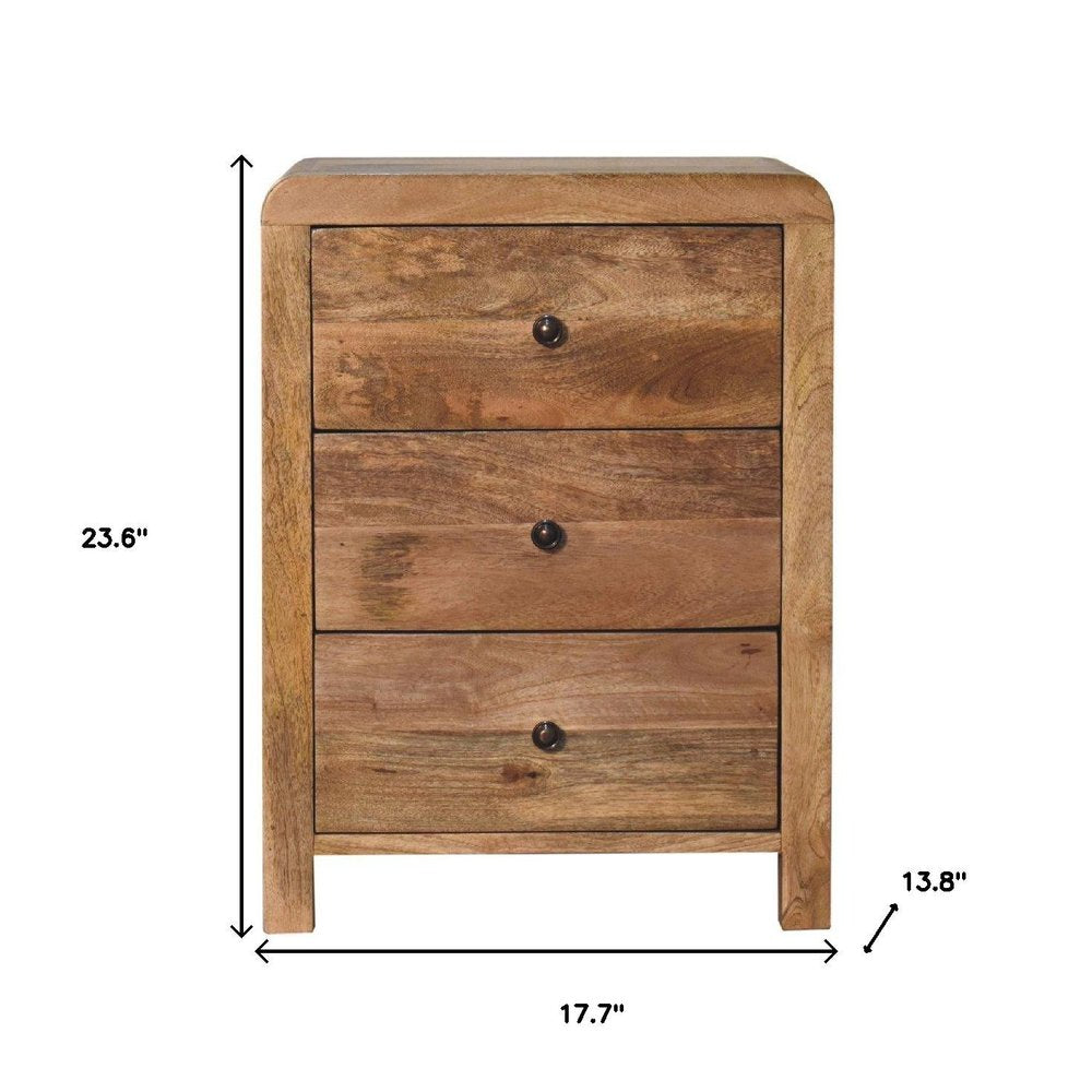 24" Oak Solid Wood Three Drawer Nightstand